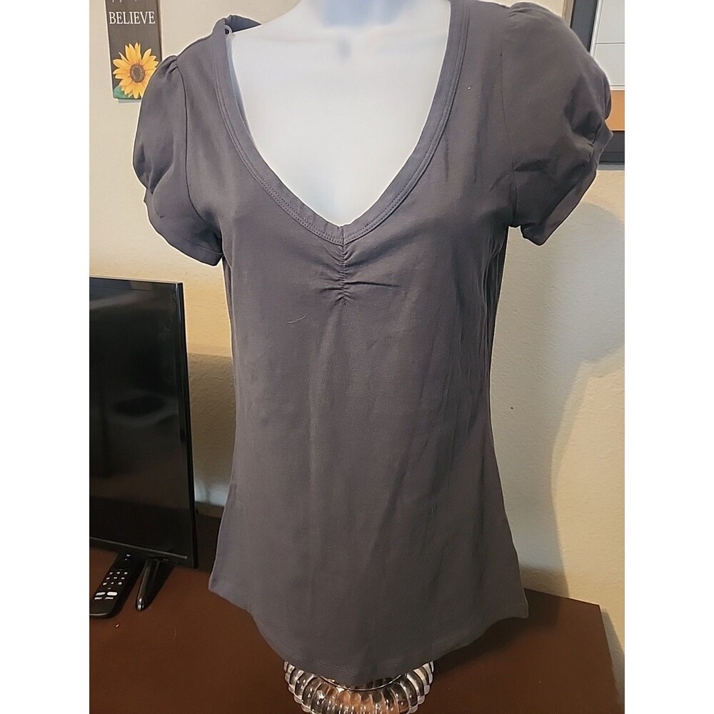 21 Gray Blue Cap Sleeve T-Shirt Womens Size L Large Heathered Basic Top